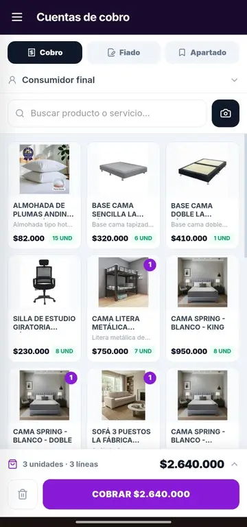 La cuenta de cobro de Zentivy en el celular, con el cliente, los productos agregados y el total